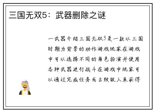 三国无双5：武器删除之谜