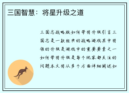 三国智慧：将星升级之道